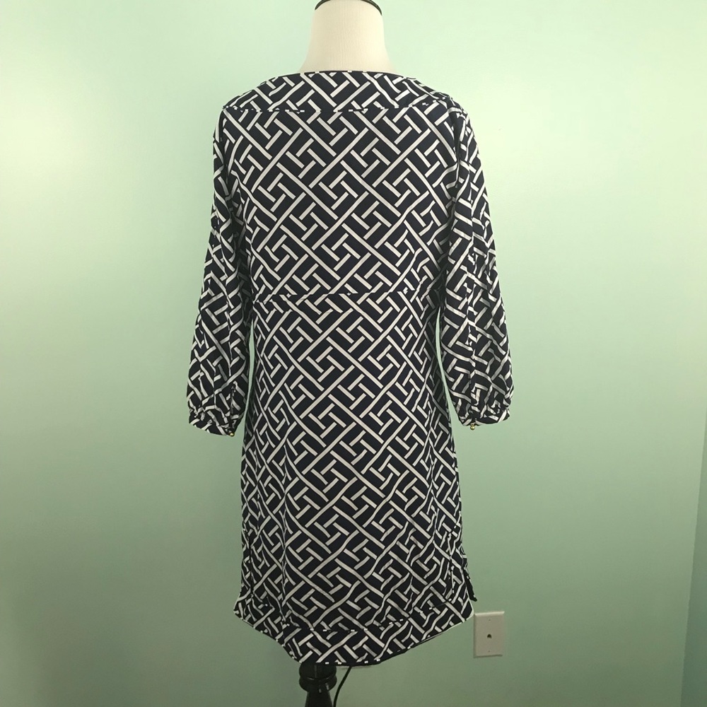 Elizabeth McKay Dress Size 8 Blue White Print - Picture 4 of 8